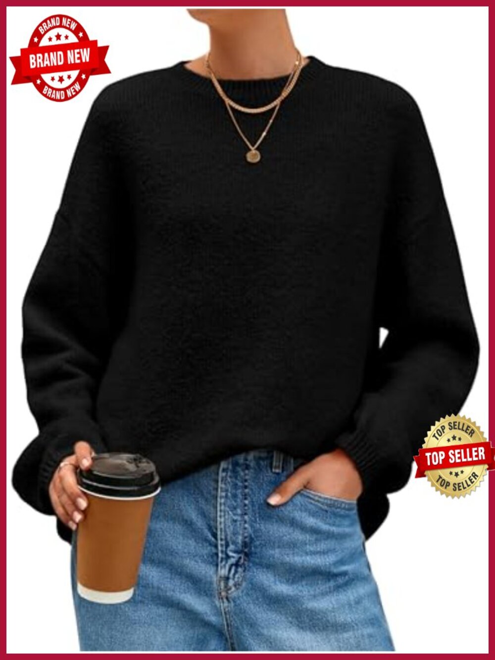 Womens Fuzzy Long Sleeve Chunky Oversized Sweater Crewneck Pullover